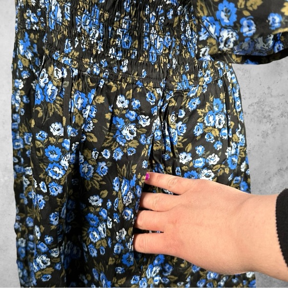 NWT Gap Soft Cotton Blue Floral Mini Tiered Dress Puff Sleeve Spring Summer XXL - Picture 5 of 7